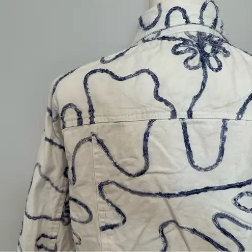 Y2K Karen Hart White and Blue Floral Embroidered Jacket 100% Cotton Size S