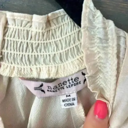 NWT Nanette Lepore Long Sleeve Blouse‎ Office, Going out, High Neck A27 White Size M