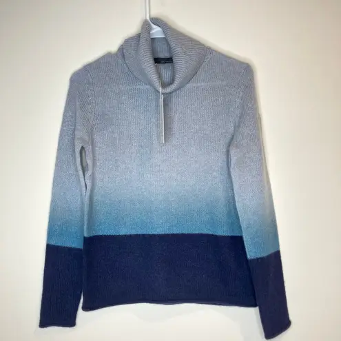 360 Cashmere NWT  Lucia Ombre Polo Misty Blue Turtleneck Sweater Size XS