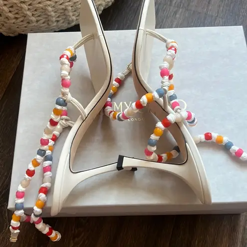 Jimmy Choo Amiral 90 Latte Nappa Leather Sandals with Beaded Raffia