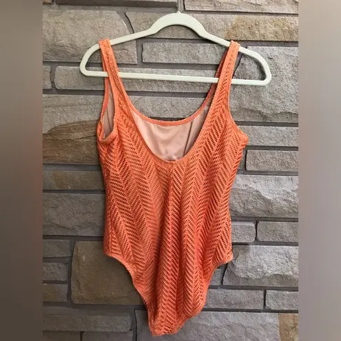 Newport News Vintage  One Piece swimsuit textured crochet 16 orange