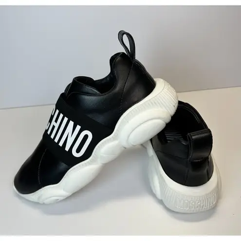 Moschino Logo Band Teddy Sole Women’s Black Leather Sneakers Size EU 35 US 5