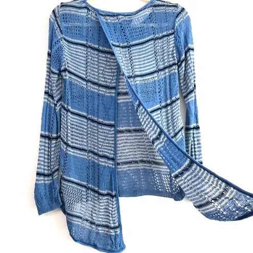Say What? New Say What Split Back Striped Sweater Overlapping Open Knit Blue - Image 11