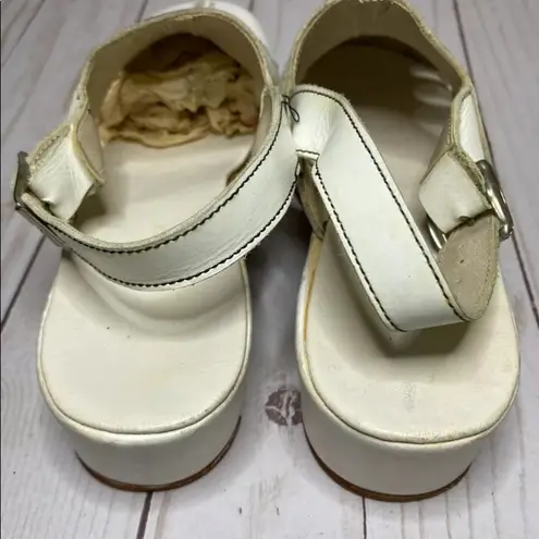 Vintage 60's Leather Clog Shoes Mules sz 35 5 wedge heel White Red costume