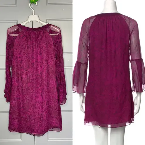 Ramy Brook Silk Pink Shift Dress Snake Print Fully Lined Body Tassel Size Small