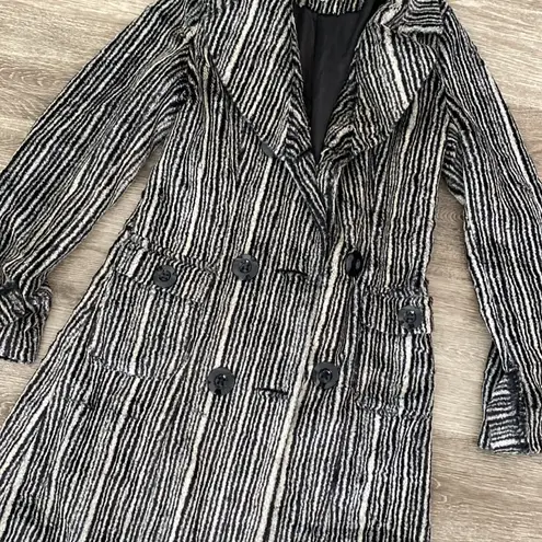 Vintage y2k faux fur striped knee length long coat tan black small