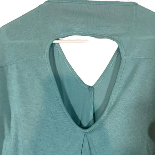 Luxe Baby Blue Short Sleeve Cut out Back Oversized Classic Blouse Women Sz M