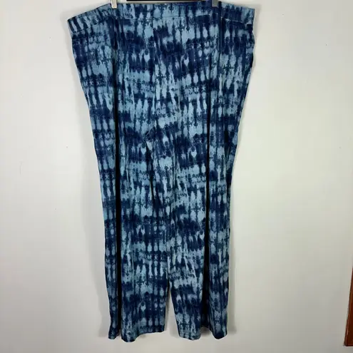 Denim & Co Pants 3X Plus Size Blue Tie Dye Wide Leg Boho Lounge Beach Resort QVC