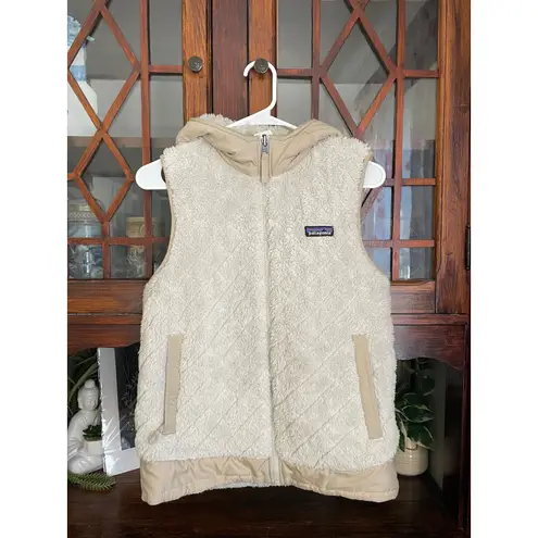 Patagonia  Los Gatos Reversible Hooded Vest Fleece Quilted Cream Size Small