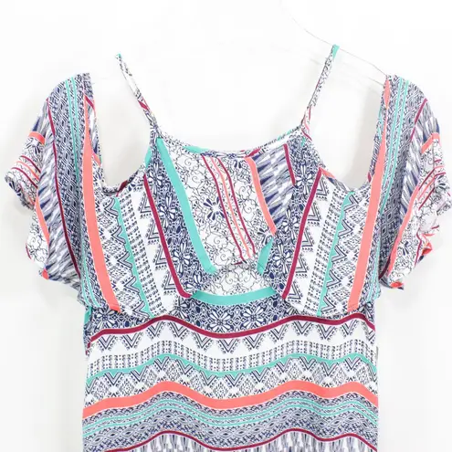 Ella Moss Blue Coral Cold Shoulder Boho Medallion Blouse