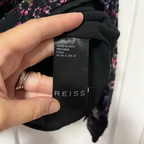 Reiss Fazia India Black Ruffle Floral Long sleeve Blouse size 8