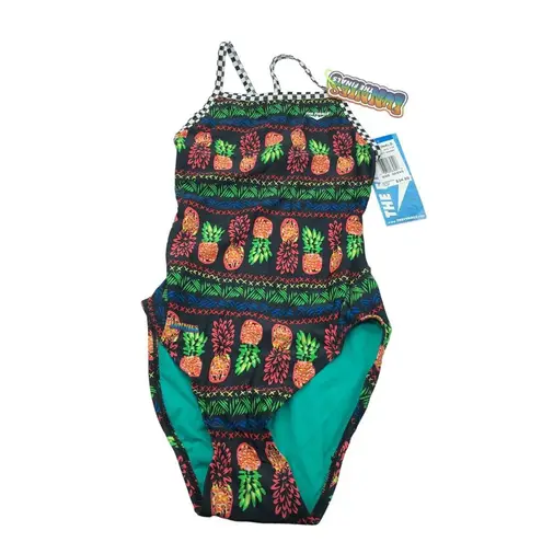 Tyr. Womens Tropic Party Non-Foil Wing Back One Piece Swimsuit Black Colorful 30