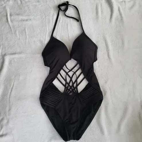Kenneth Cole New York Women's One Piece Swimsuit Sexy Cutout Black size Small