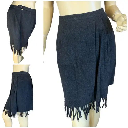 Theo Miles. VINTAGE 1990'S DARK GRAY WOOL BLEND FRINGE ACCENT SKIRT SUIT (10)