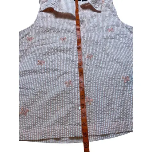 Vintage NorthCrest Butterfly Striped Collared Tank Top Button Up Size Small Pink