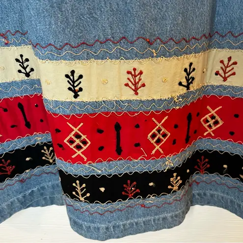 Vintage Country Wear XL Embroidered Denim Sleeveless Dress Western Barn Boho Blue