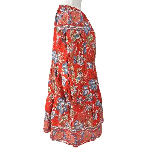 Velvet Lilah Dress in Rouge Medium Bohemian Indian Cotton 70s Floral Summer Red