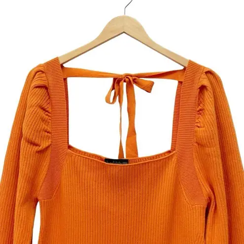 House of Harlow 1960 Midi Sweater Dress Size XL Orange Puffed Sleeve Rib Knit