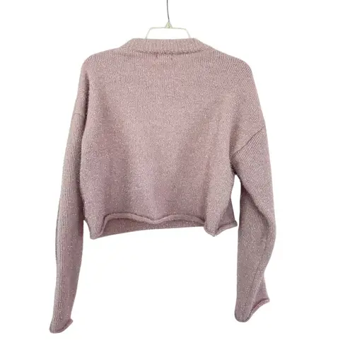 H&M  Blush Pink Sparkly Metallic Crewneck Crop Sweater Women’s Size Medium
