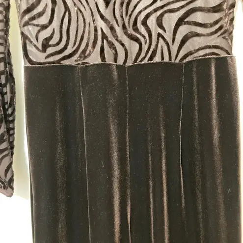 Vintage! Velvet Brown Sheer Zebra Stripe Print Bandeau Long Sleeves Jumpsuit