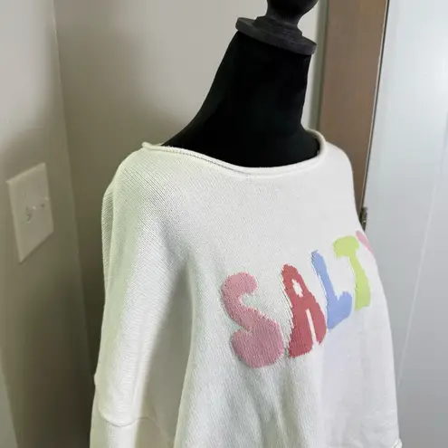 Moon & Madison Cropped Sweater Salty Bubble Letter Graphic Knit Long Sleeve XL White