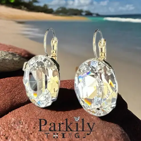 Handcrafted earrings with clear sparkly Swarovski crystal Silver