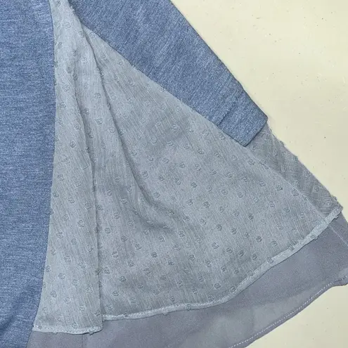 LOGO By Lori Goldstein LOGO Lounge Sz 2X Blue - Swiss Dot Chiffon Trim Open Front Knit Cardigan Jacket