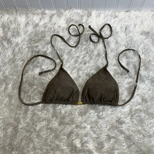 PilyQ Gray Brown Taupe Triangle Bikini Top Gold Accent Sz Small