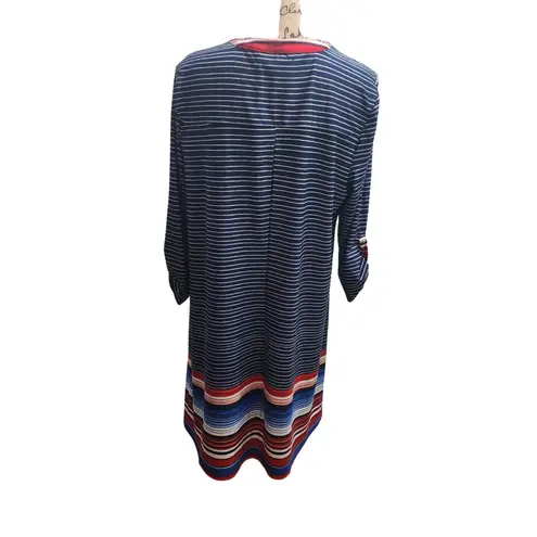 New Directions Navy Blue White Stripe V