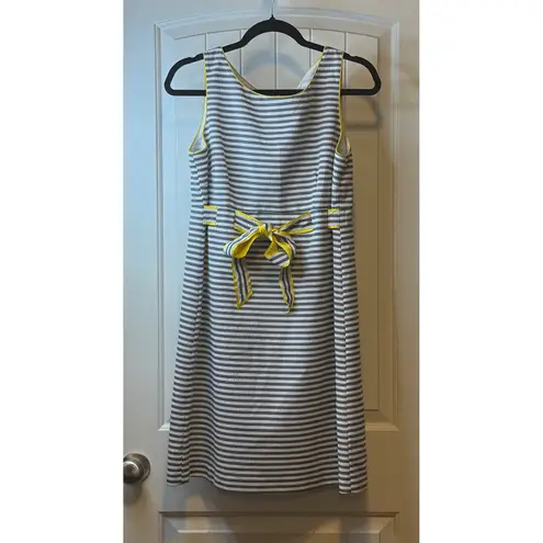 kim rogers Petite Striped Sleeveless Bow Tie Waist Dress Yellow Trim Size 14P