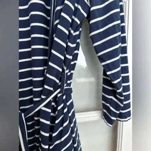 Lands' End Lands’ End Cotton Above Knee Length Robe Deep Sea Navy Stripe Plus Size 1X - 2X