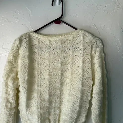 Jolie Vintage 60s Popcorn Knitwear Cream Sweater Medium Cottage Coquette