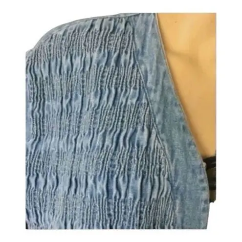 Vintage Saint German Paris Blue Denim Collarless Jacket Large Ruched Front Women