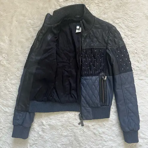 Just Cavalli Roberto Cavalli Leather Jacket Quilted Studded Zip Up IT 40 / US 4