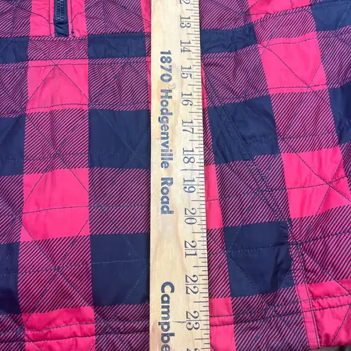 SOLD: L.L. Bean Half ZIP Buffalo Print Hooded Jacket L Petite Red/Black PREOWNED Red Size undefined