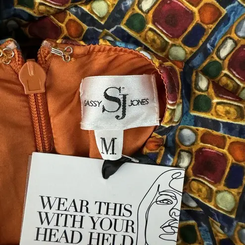 Sassy Jones Jumpsuit Women Medium Orange Geometric Zebediah Cape Dressy Pantsuit