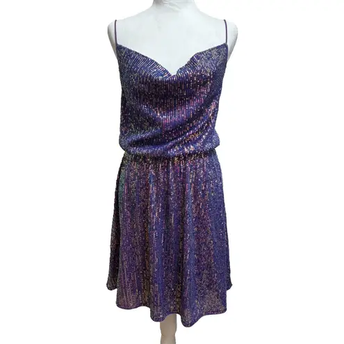 SheIn  Sequin Cowl Neck Spaghetti Strap Dress Womens S Lavender Glam Retro NWOT