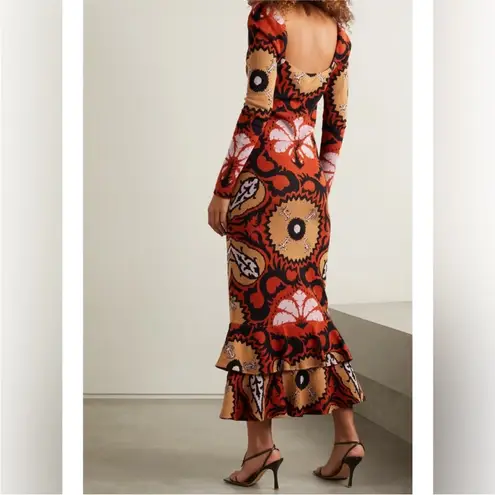 Johanna Ortiz Artful Dream Long Sleeve Square Neck Midi Dress Red Size M