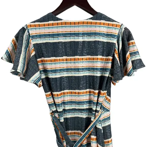 Eva Franco Sparkly Stripe Wrap Dress Flutter Sleeves Womens Size 0 New Orange