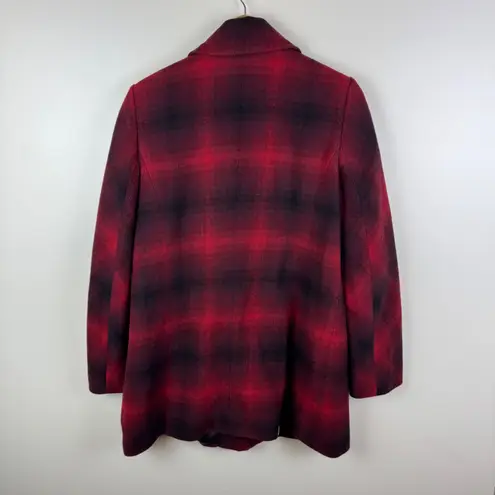 J Jill Plaid Wool Blend Coat Jacket Medium Holiday Winter Warm Cozy Preppy Fall Red