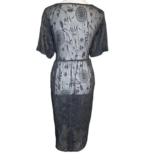 Called To Surf Brass & Roe Black Sheer Floral Embroidered Dress/Coverup Midi Dress Romantic XL
