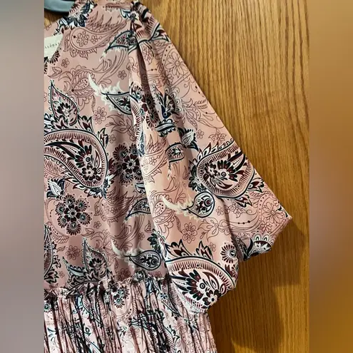 MELLODAY Layered Tiered Ruffle Chiffon Pink Paisley Lined Mini Dress Size XS