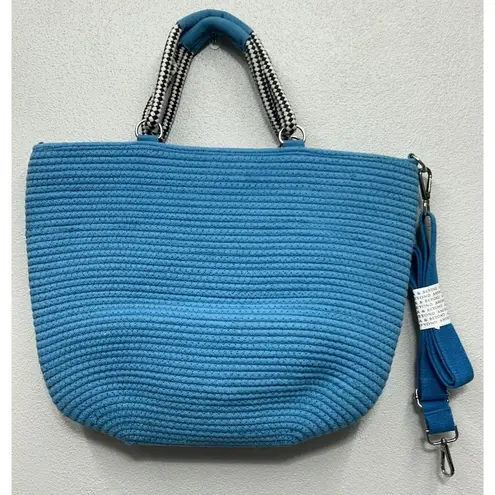 America & Beyond Embellished Jute Tote Crossbody Strap Whale Vacation Beach NWT Blue