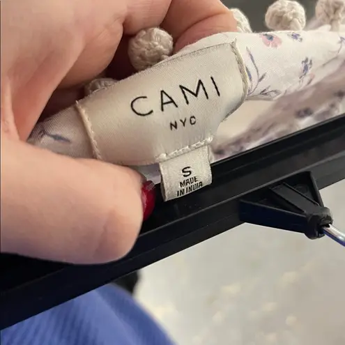 Cami NYC OLYMPIA ONE SLEEVE FLORAL COTTON MAXI DRESS WHITE SMALL POM POMS