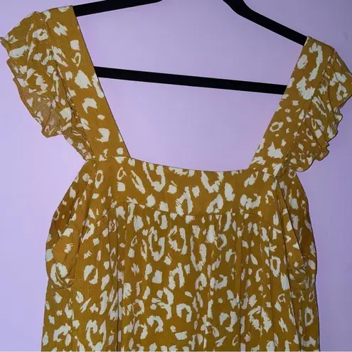 Savanna Jane L Tank Top Yellow Leopard Print Ruffle Size L