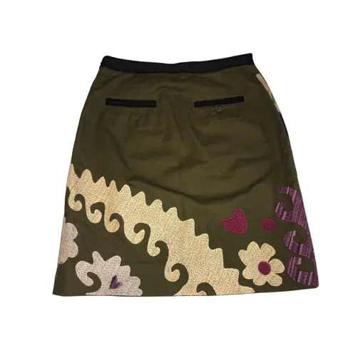 Embroidered Skirt Size 0 Patchwork Floral Tulipa Vanessa Virginia Boho Folk Art Green