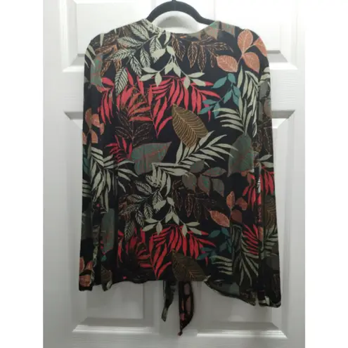 Slinky Brand Women's Size Large Tie Knot Black Packable Leaf Botanical Cardigan