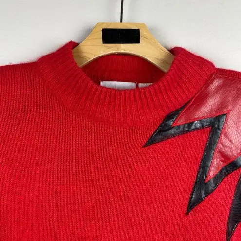 David Benjamin DB Sport Sweater L Red Silk Angora Knit Faux Leather Long Sleeve Size L