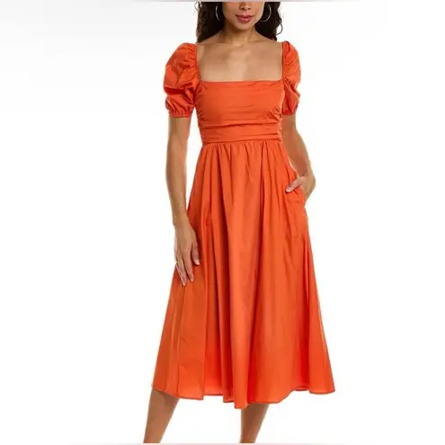 O.P.T. River Pleated 100% Cotton Maxi Dress Size XS Orange