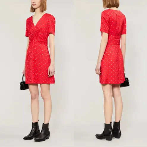 Maje • Ripia Twist-front Polka-dot Floral-jacquard Mini Dress red Rouge